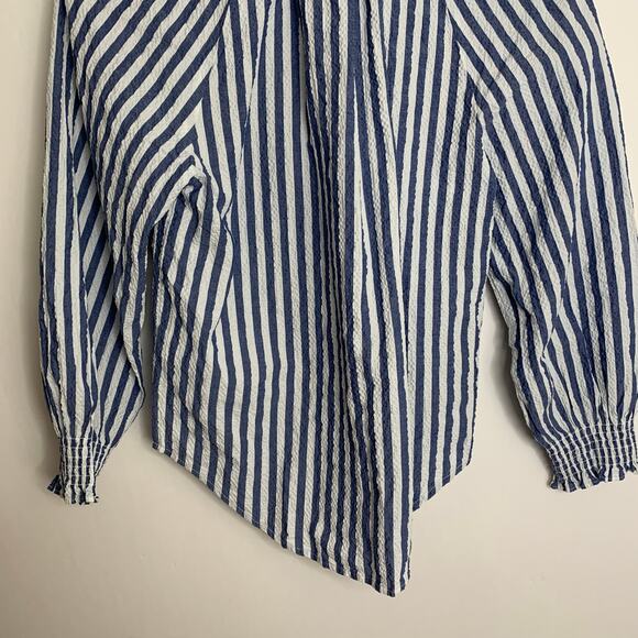 Veronica Beard Small Calisto Striped Ruffled Collar Shirt French Blue Small - Picture 8 of 15